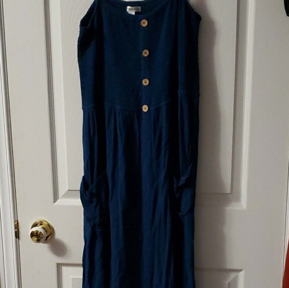 Warehouse Navy Button-Front Midi Dress